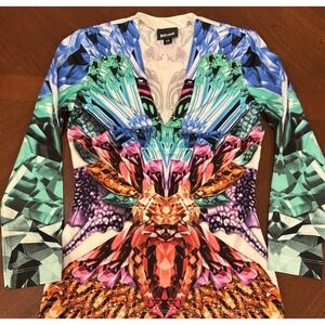 Vintage Just Cavalli Womens Multicolor Geometric Print‎ Top Slim Size XXS